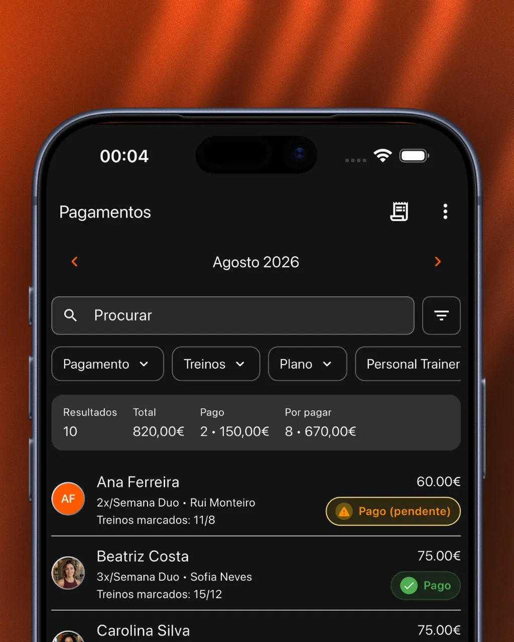 Gestão de mensalidades e pagamentos